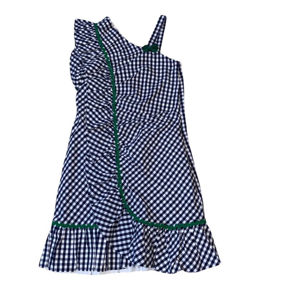 Habitual Girl B&W One Shoulder Checkered Dress Green Accent Sz 7/8 NWOT